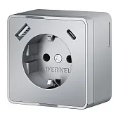 Розетка Werkel Gallant накладная серебряная с заземлением со шторками с USB-A/ Type-C (a057701)