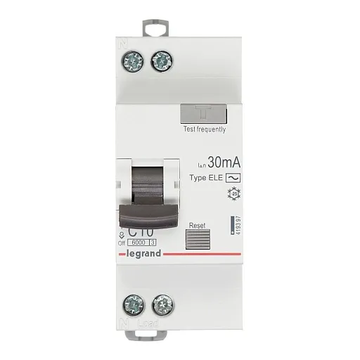 Автомат дифференциальный Legrand RX3 10А 1P+N тип AC 30 мА 6 кА (419397)