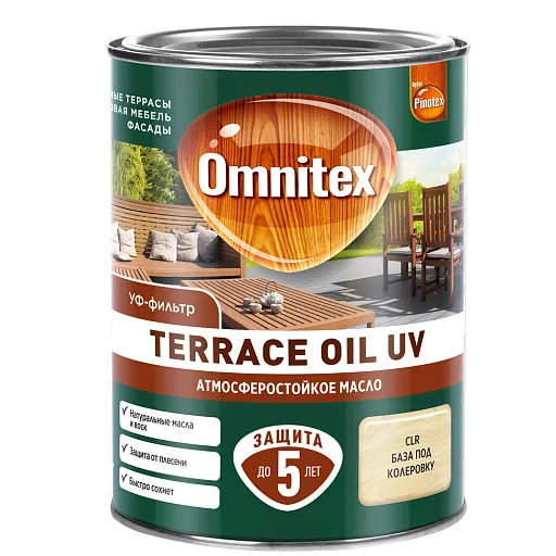Масло Pinotex/Omnitex Terrace Oil UV для террас бесцветное 0,9 л Масло Pinotex/Omnitex Terrace Oil UV для террас бесцветное 0,9 л