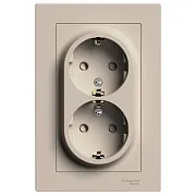 Розетка двойная Systeme Electric AtlasDesign встраиваемая песочная с заземлением со шторками (ATN001226)
