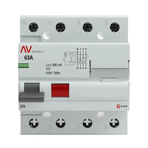 УЗО EKF Averes DV 63А 3P+N тип AC 300 мА 10 кА (rccb-4-63-300-ac-av)