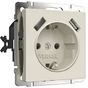 Розетка Werkel встраиваемая айвори матовая с заземлением со шторками с 2хUSB-А (a062426) Розетка Werkel встраиваемая айвори матовая с заземлением со шторками с 2хUSB-А (a062426)