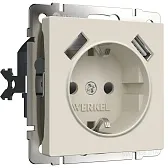 Розетка Werkel встраиваемая айвори матовая с заземлением со шторками с 2хUSB-А (a062426) Розетка Werkel встраиваемая айвори матовая с заземлением со шторками с 2хUSB-А (a062426)