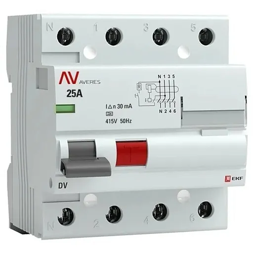 УЗО EKF Averes DV 25А 3P+N тип A 30 мА 10 кА (rccb-4-25-30-a-av) УЗО EKF Averes DV 25А 3P+N тип A 30 мА 10 кА (rccb-4-25-30-a-av)