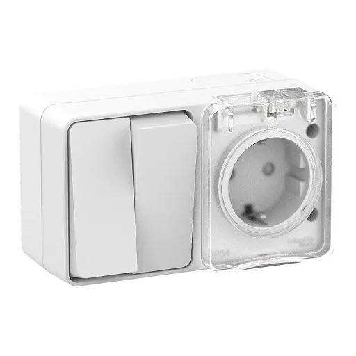 Блок выключатель и розетка Systeme Electric AtlasDesign Profi54 двухклавишный накладной белый (ATN540174) Блок выключатель и розетка Systeme Electric AtlasDesign Profi54 двухклавишный накладной белый (ATN540174)