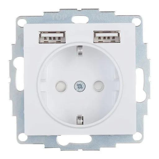 Розетка Systeme Electric AtlasDesign встраиваемая белая с заземлением 2хUSB-А (ATN000130)