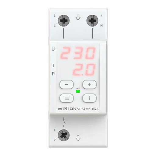 Реле напряжения модульное Welrok VI-63 red 220 В 63 А тип AC цифровое