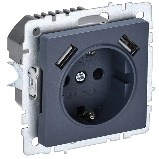 Розетка IEK Brite встраиваемая маренго с заземлением 2хUSB-A (BR-R14-16-U21-D31-K35) Розетка IEK Brite встраиваемая маренго с заземлением 2хUSB-A (BR-R14-16-U21-D31-K35)
