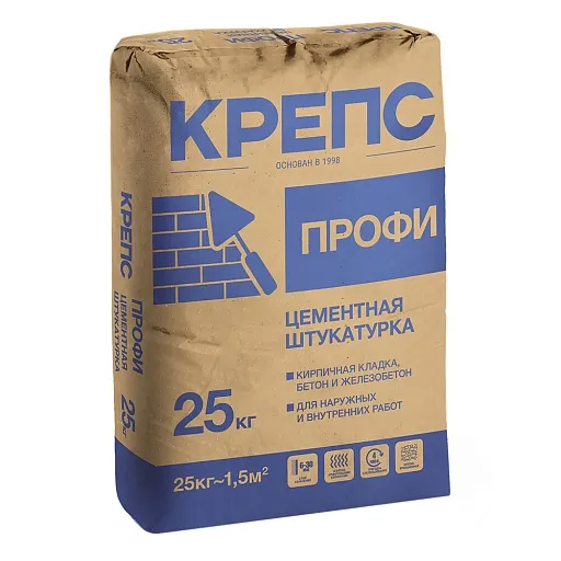 Штукатурка цементная Крепс Профи армированная 25 кг Штукатурка цементная Крепс Профи армированная 25 кг