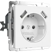 Розетка Werkel встраиваемая белая матовая с заземлением со шторками с 2хUSB-А (a062406) Розетка Werkel встраиваемая белая матовая с заземлением со шторками с 2хUSB-А (a062406)