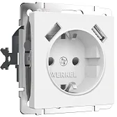 Розетка Werkel встраиваемая белая матовая с заземлением со шторками с 2хUSB-А (a062406) Розетка Werkel встраиваемая белая матовая с заземлением со шторками с 2хUSB-А (a062406)