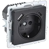 Розетка IEK Brite встраиваемая черная с заземлением со шторками USB-A/ Type-C (BR-R14-16-U22-018-K02)