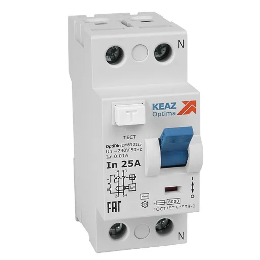 УЗО КЭАЗ OptiDin DM63 40А 1P+N тип AC 30 мА 6 кА (254176) УЗО КЭАЗ OptiDin DM63 40А 1P+N тип AC 30 мА 6 кА (254176)
