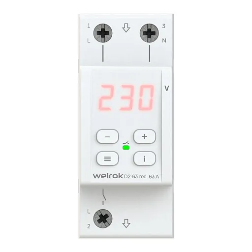 Реле напряжения модульное Welrok D2-63 red 220 В 63 А тип AC цифровое