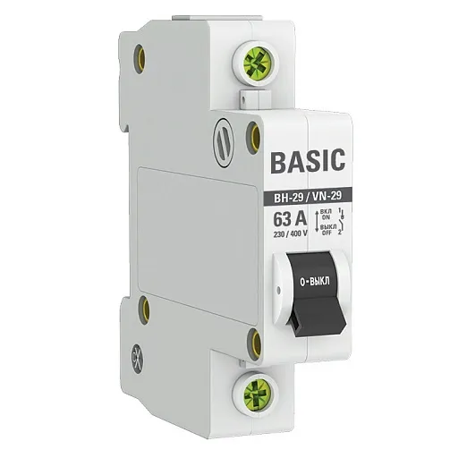Выключатель нагрузки EKF Basic ВН-29 1Р 63А 230 В на DIN-рейку (SL29-1-63-bas) Выключатель нагрузки EKF Basic ВН-29 1Р 63А 230 В на DIN-рейку (SL29-1-63-bas)