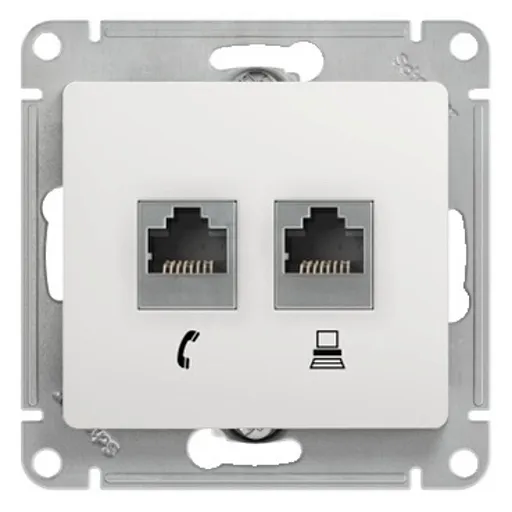 Розетка компьютерная/ телефонная Systeme Electric Glossa встраиваемая белая RJ11/ RJ45 (GSL000185) Розетка компьютерная/ телефонная Systeme Electric Glossa встраиваемая белая RJ11/ RJ45 (GSL000185)