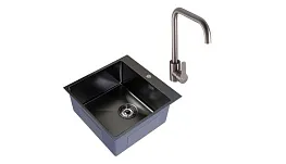 Мойка для кухни Mixline Pro 50х50х20 см врезная с сифоном со смесителем Corsa Deco Everest с высоким изливом сталь графит (556575/FKESMG/1093956)