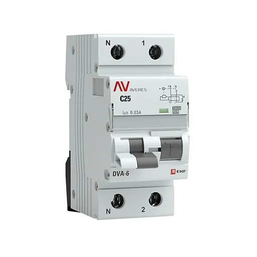 Автомат дифференциальный EKF Averes DVA-6 25А 1P+N тип A 30 мА 6 кА (rcbo6-1pn-25C-30-a-av)