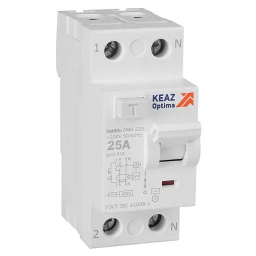УЗО КЭАЗ DM63 OptiDin 25А 1P+N тип AC 30 мА 4,5 кА (343888) УЗО КЭАЗ DM63 OptiDin 25А 1P+N тип AC 30 мА 4,5 кА (343888)