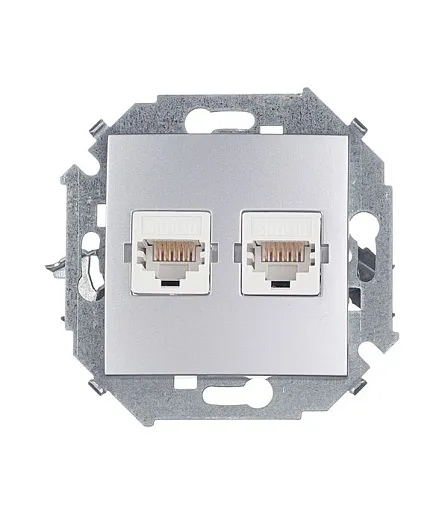 Розетка компьютерная Simon 15 встраиваемая алюминий 2хRJ45 (1591593-033) Розетка компьютерная Simon 15 встраиваемая алюминий 2хRJ45 (1591593-033)