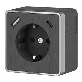 Розетка Werkel Gallant накладная графит рифленый с заземлением со шторками с USB-A/ Type-C (a057704)