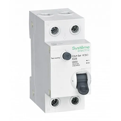 Автомат дифференциальный Systeme Electric City9 Set АВДТ 25А 1P+N тип AC 30 мА 4,5 кА (C9D34625) Автомат дифференциальный Systeme Electric City9 Set АВДТ 25А 1P+N тип AC 30 мА 4,5 кА (C9D34625)