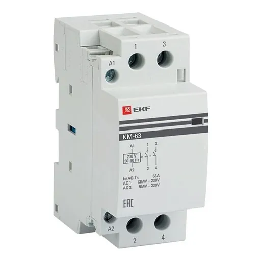Контактор модульный EKF PROxima КМ 220 В 63 А тип AC 2НО (km-2-63-20)