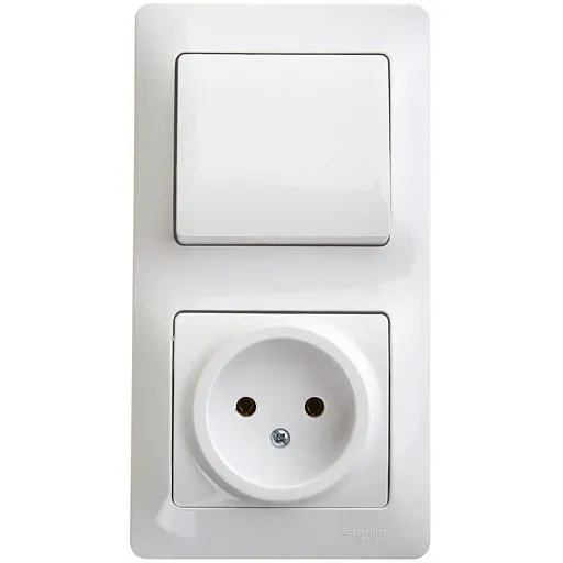 Блок выключатель и розетка Systeme Electric Glossa одноклавишный встраиваемый белый (GSL000160)