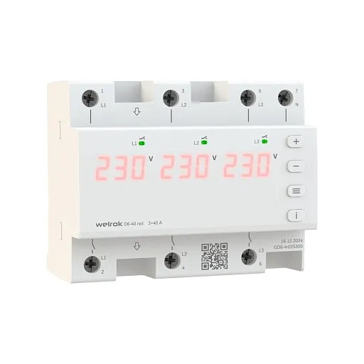 Реле напряжения модульное Welrok D6-40 red 230 В 40 А тип AC с дисплеем