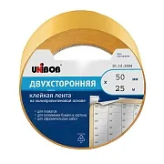Лента клейкая Unibob двусторонняя на полипропиленовой основе желтая 50 мм 25 м Лента клейкая Unibob двусторонняя на полипропиленовой основе желтая 50 мм 25 м