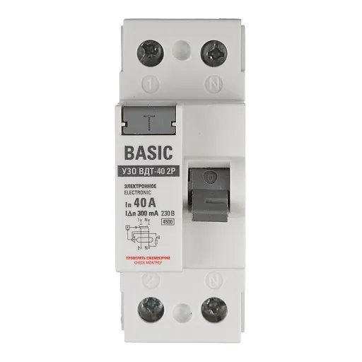УЗО EKF Basic ВДТ-40 40А 1P+N тип AC 300 мА 4,5 кА (elcb-2-40-300e-sim)