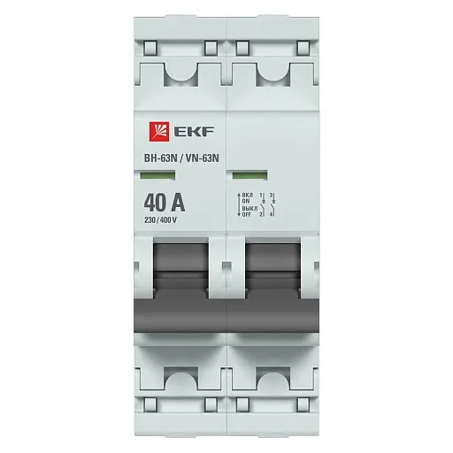 Выключатель нагрузки EKF PROxima ВН-63N 2Р 40А 230 В на DIN-рейку (S63240)