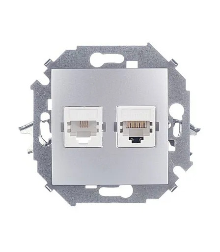 Розетка компьютерная/ телефонная Simon 15 встраиваемая алюминий RJ11/ RJ45 (1591590-033) Розетка компьютерная/ телефонная Simon 15 встраиваемая алюминий RJ11/ RJ45 (1591590-033)