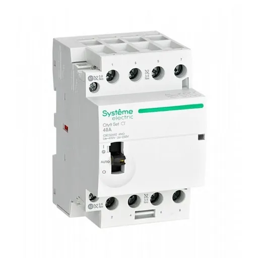 Контактор модульный Systeme Electric City9 Set 230 В 40 А тип AC 4НО с ручным управлением (SE C9C32440) Контактор модульный Systeme Electric City9 Set 230 В 40 А тип AC 4НО с ручным управлением (SE C9C32440)