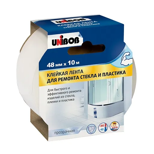 Лента клейкая для стекла и пластика Unibob прозрачная 48 мм 10 м
