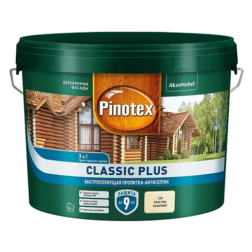 Антисептик Pinotex/Omnitex Classic Plus 3 в 1 декоративный для дерева бесцветный 9 л Антисептик Pinotex/Omnitex Classic Plus 3 в 1 декоративный для дерева бесцветный 9 л