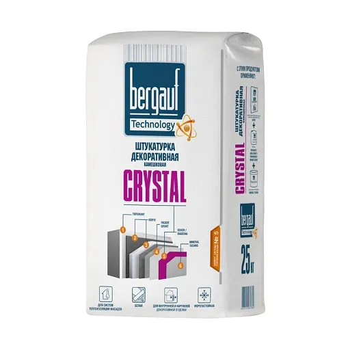 Штукатурка декоративная Bergauf Crystal Камешковая 2,5 мм под покраску 25 кг Штукатурка декоративная Bergauf Crystal Камешковая 2,5 мм под покраску 25 кг