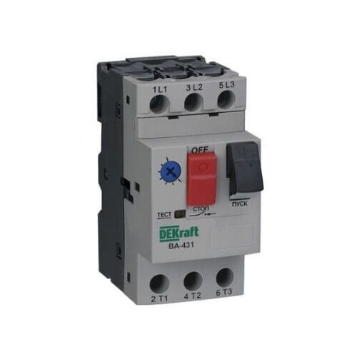 Автомат защиты двигателя Dekraft ВА-431 (21226DEK) 3P 2,5А 100 кА 690 В на DIN-рейку