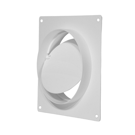 Накладка для круглых воздуховодов настенная ВА ВЕНТ с обратным клапаном и фланцем пластиковая 150х150 мм d100 мм