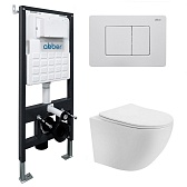 Комплект инсталляции Abber с унитазом Bequem с кнопкой белой и сиденьем микролифт (AC1100T-AC0105-AC0120MW)