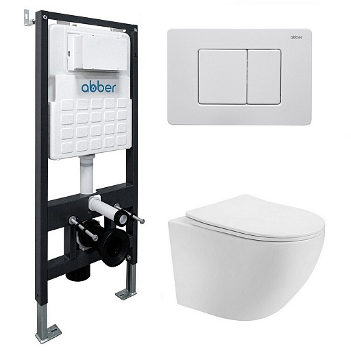 Комплект инсталляции Abber с унитазом Bequem с кнопкой белой и сиденьем микролифт (AC1100T-AC0105-AC0120MW)