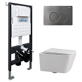 Комплект инсталляции Abber с унитазом Rechteck с кнопкой никель и сиденьем микролифт (AC1201-AC0105-AC0121NG)