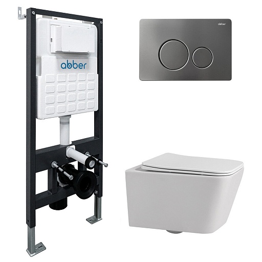 Комплект инсталляции Abber с унитазом Rechteck с кнопкой никель и сиденьем микролифт (AC1201-AC0105-AC0121NG) Комплект инсталляции Abber с унитазом Rechteck с кнопкой никель и сиденьем микролифт (AC1201-AC0105-AC0121NG)