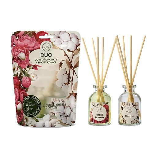 Аромадиффузор с палочками Aroma Harmony Duo Neroli Breeze + Cotton 30+30 мл Аромадиффузор с палочками Aroma Harmony Duo Neroli Breeze + Cotton 30+30 мл