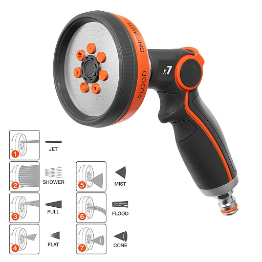 Пистолет для полива 1/2 х 5/8 х 3/4 Daewoo Spray Gun с регулировкой напора 7 режимов (DWG 4020) Пистолет для полива 1/2 х 5/8 х 3/4 Daewoo Spray Gun с регулировкой напора 7 режимов (DWG 4020)