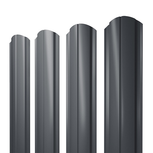 Евроштакетник односторонний полукруглый slim 0,45 мм 100х1800 мм графитовый серый RAL 7024 фигурный срез Евроштакетник односторонний полукруглый slim 0,45 мм 100х1800 мм графитовый серый RAL 7024 фигурный срез