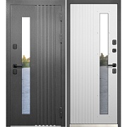 Дверь входная с терморазрывом Ferroni Luxor Termo Рейка правая графит серый муар - эмалит белый со стеклопакетом 860х2050 мм