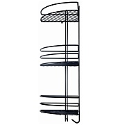 Полка для ванной Металаксон угловая трехъярусная с крючками 270х585х200 мм металл черная (48991-3ЧМ)