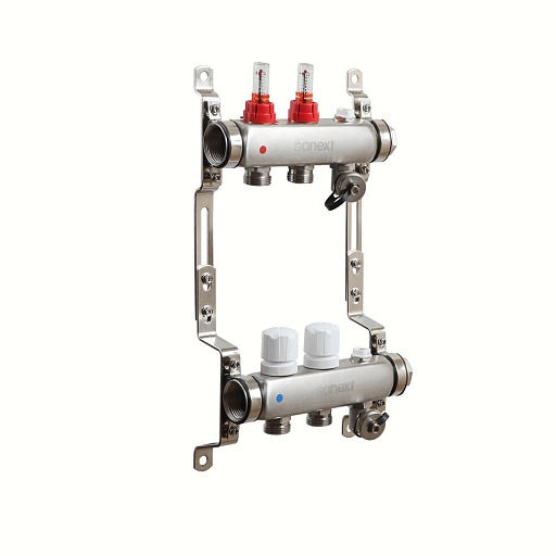 Коллекторная группа с расходомерами Sanext 1 ВР(г) х 2 выхода 3/4 НР(Ш) ЕК х 1 ВР(г)
