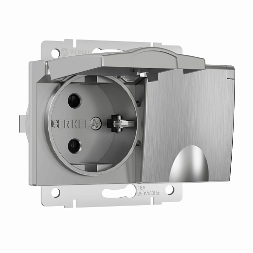 Розетка Werkel встраиваемая серебряная рифленая со шторками с крышкой (a057288) Розетка Werkel встраиваемая серебряная рифленая со шторками с крышкой (a057288)